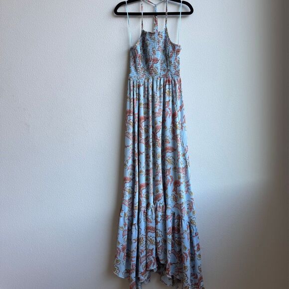 Free People Dress Women XS Blue Heat Wave Floral Smocked Asymmetrical Boho Fairy - Picture 2 of 9